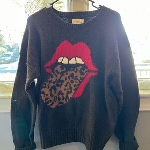 Lucky Brand Brown Sweater with Red and Brown Lips Design